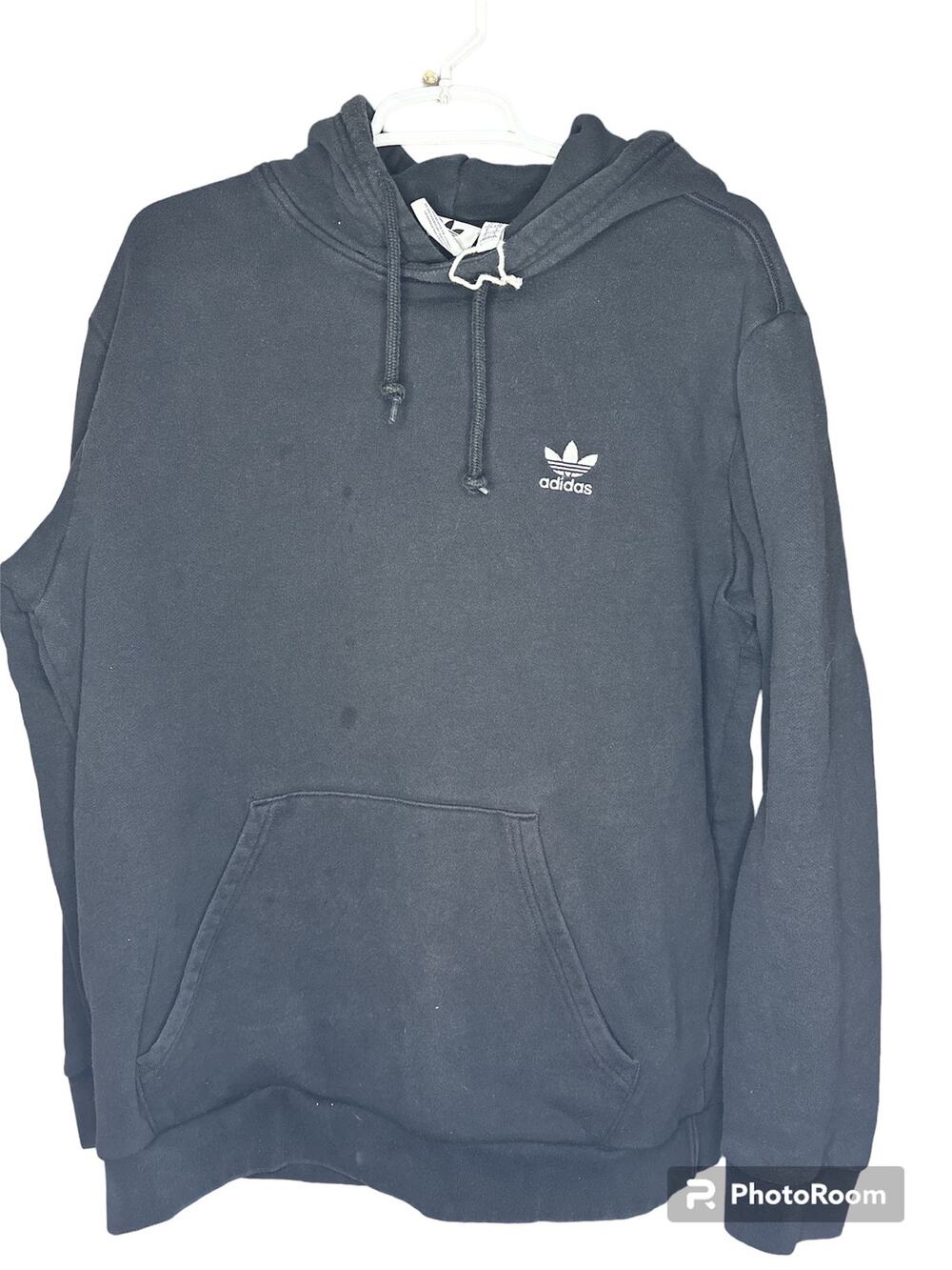Adidas Embroidered Logo Black Hooded Drawstring Hoodie Long Sleeves Logo Size L